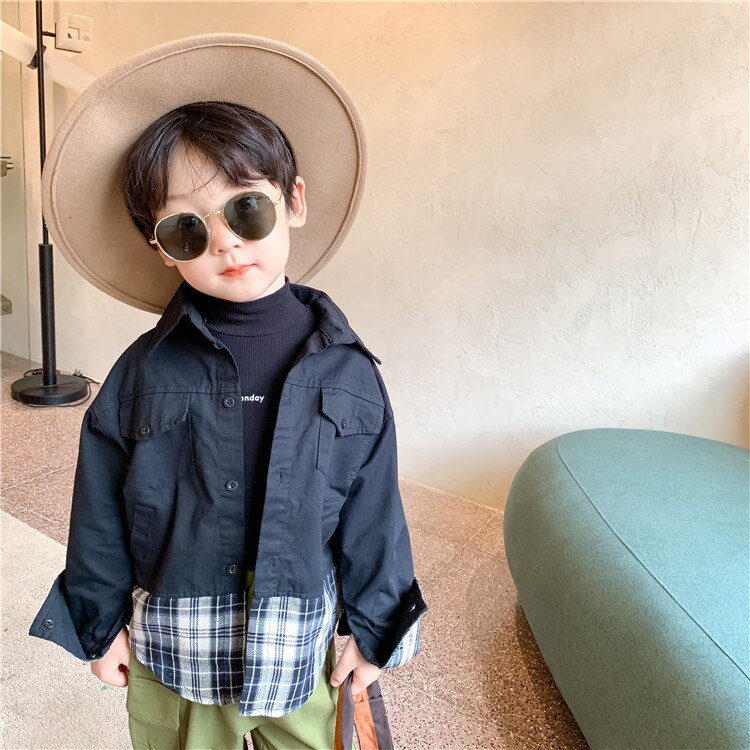 Kinderen Stiksels Shirt Jasje Herfst Jongens En Meisjes Lange Mouwen Casual Plaid Casual Blouses Peuter Kids Katoenen Kleding