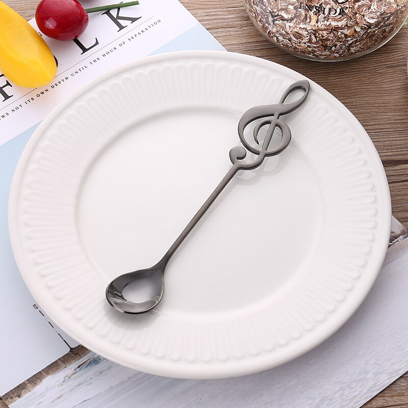 Sked liten glod silver rostfritt stål rund te kaffesked för yoghurt glass dessert långskaftad sked bestick kök: Svart