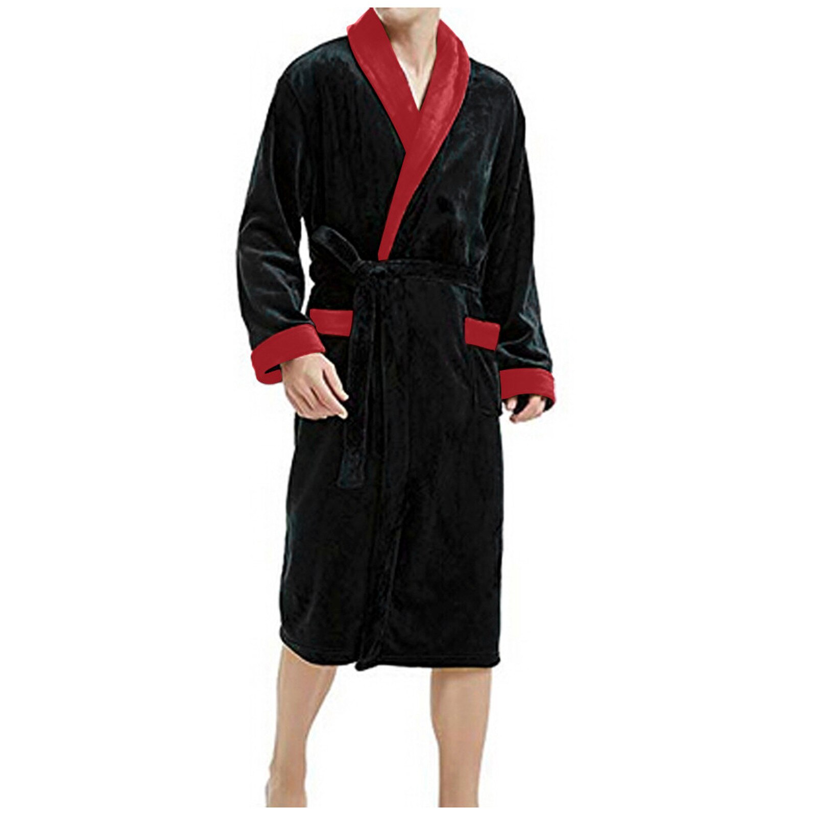 Inverno dos homens alongado de pelúcia xale roupão de banho casa roupas de manga comprida robe casaco casa pijamas pijama camisola oversize