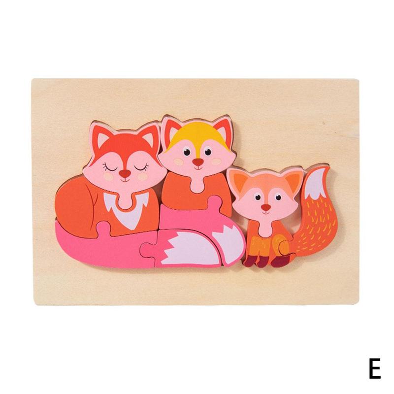 Giocattoli di Puzzle 3D in legno per bambini giocattoli di Puzzle di intelligenza animale del fumetto gioco da incasso Puzzle creativo giocattoli di educazione precoce: three foxes
