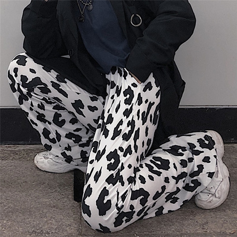 Koeienprint broek dames koreaanse stijl koeienprint wijde broek harajuku broek zomer koreaanse kleding streetwear dames