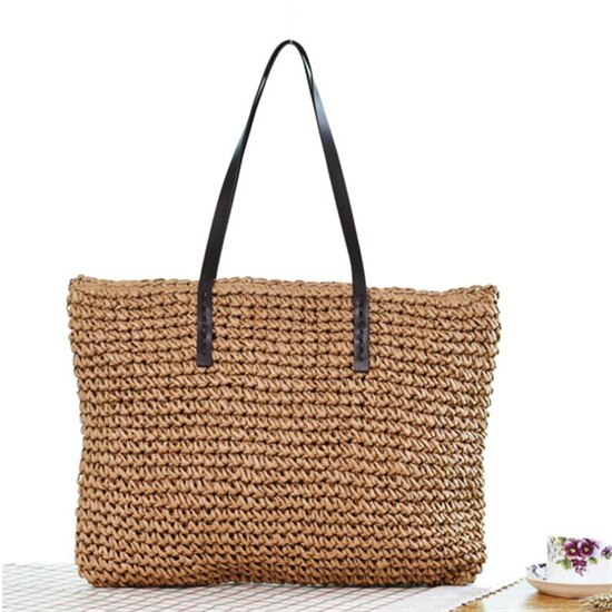 bolsos de paja para mujer, bolso de mimbre de verano hecho a mano, bolsos de playa tejidos, tipo bandolera bolso de hombro, bolso bohemio para chicas, bolso de viaje Bali: Style 1-Khaki