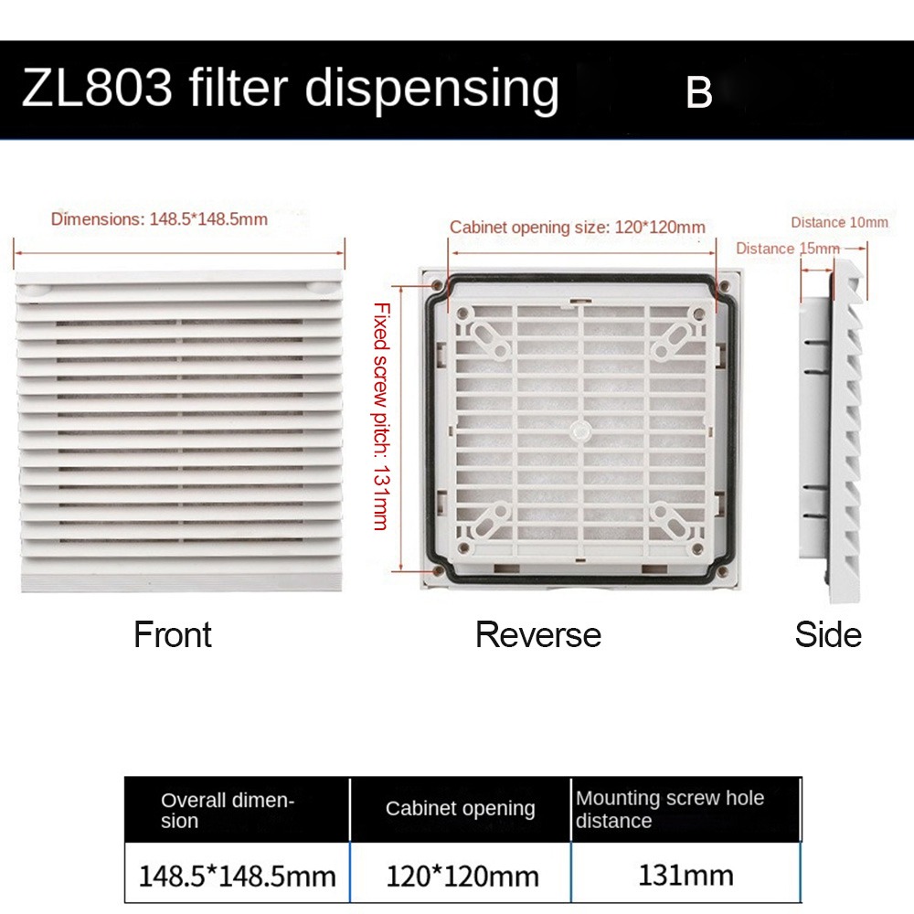 Sistema di ventilazione dell'aria Filtro di ventilazione per armadio ABS bianco senza persiane della ventola Filtro della ventola della griglia della ventola: Rosso