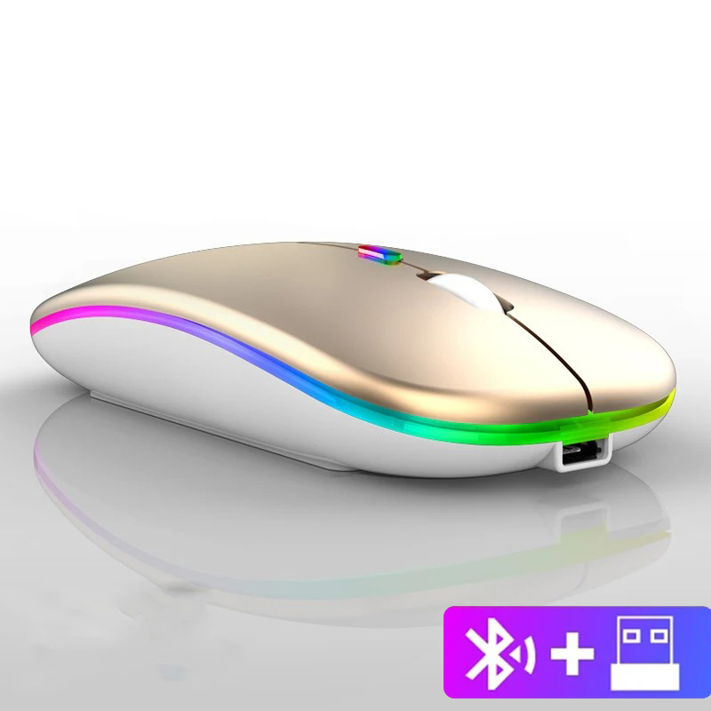 Dual Bluetooth 5,1 Maus 2,4G Drahtlose Maus Wiederaufladbare Stille RGB Hintergrundbeleuchtung Gaming Maus 1600 DPI Mäuse für Laptop Tablet: Black