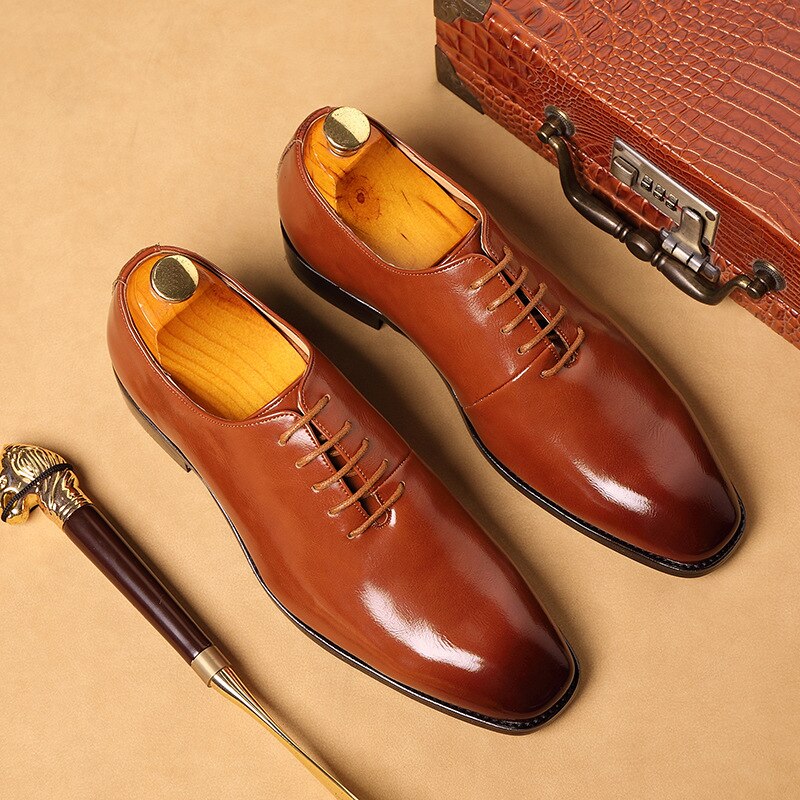 Plus Size Men Oxford PU Leather Shoes Men's Business Dress Shoes British Wind Big Size Wedding Shoes Men: Brown / 13