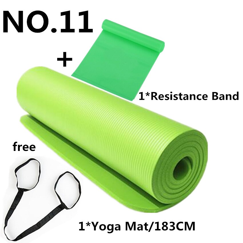 10 millimetri NBR Zerbino Con La Fascia di Resistenza di Forma Fisica di Yoga Pilates Zerbino 183X61cm Non-slip Pad di Spessore Per Palestra All'aperto esercizio di Fitness: Green 183cm