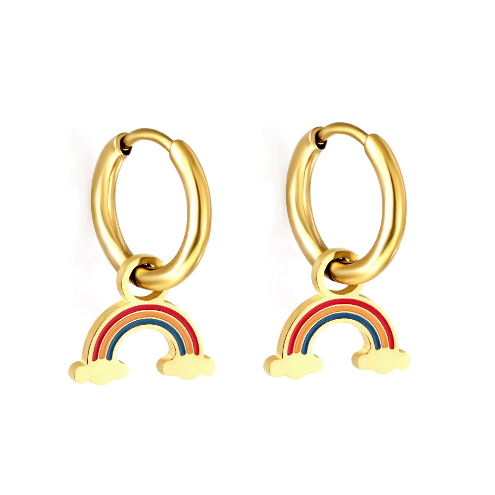 Pendientes LUXUSTEEL con forma de puente de arcoíris para mujeres y niñas, joyería antialérgica de acero inoxidable de Color dorado, BFF: Rodio plateado