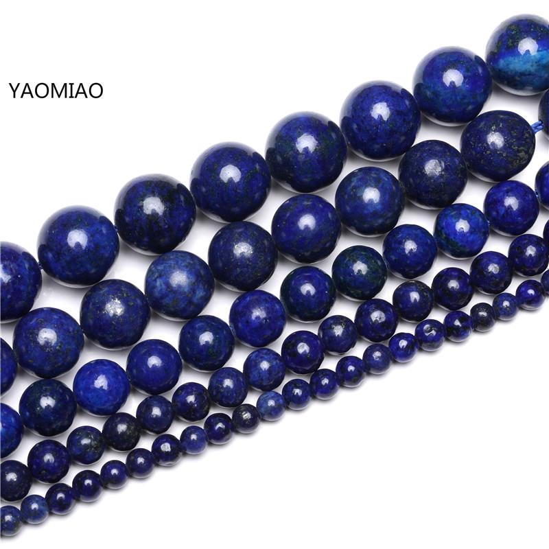 Lapislázuli piedra Natural nunca pierde color cuentas redondas 15 "hebra 4 6 8 10 12 14MM Tamaño de selección para la fabricación de joyas