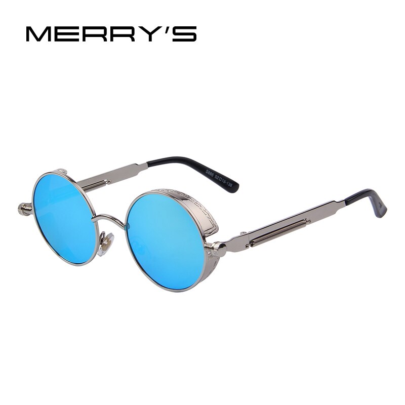 Merrys vintage dam steampunk solglasögon märke runda solglasögon oculos de sol  uv400: C02 silverblå
