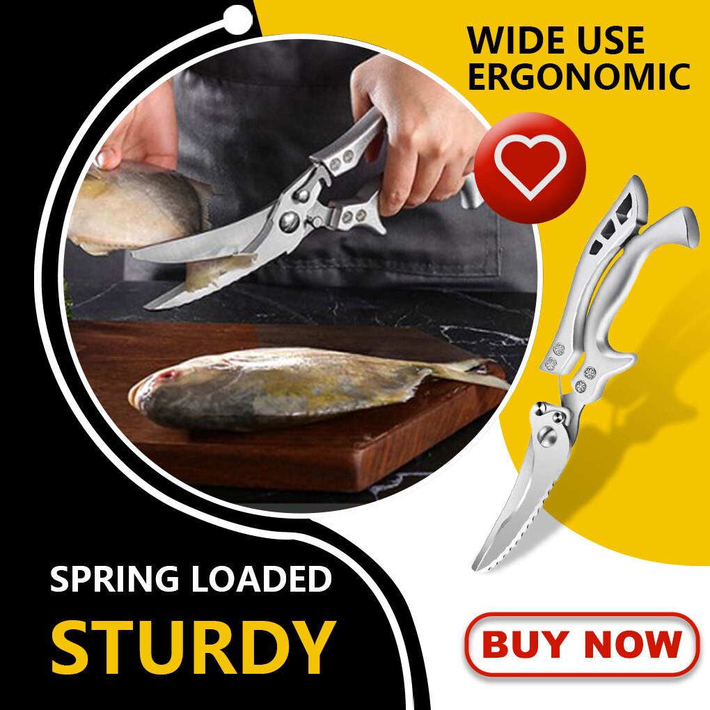 Kitchen Scissors Chicken Cook Scissor Spring Loaded Curved Handle Reusable Outdoor Multifunctional Picnic Shears