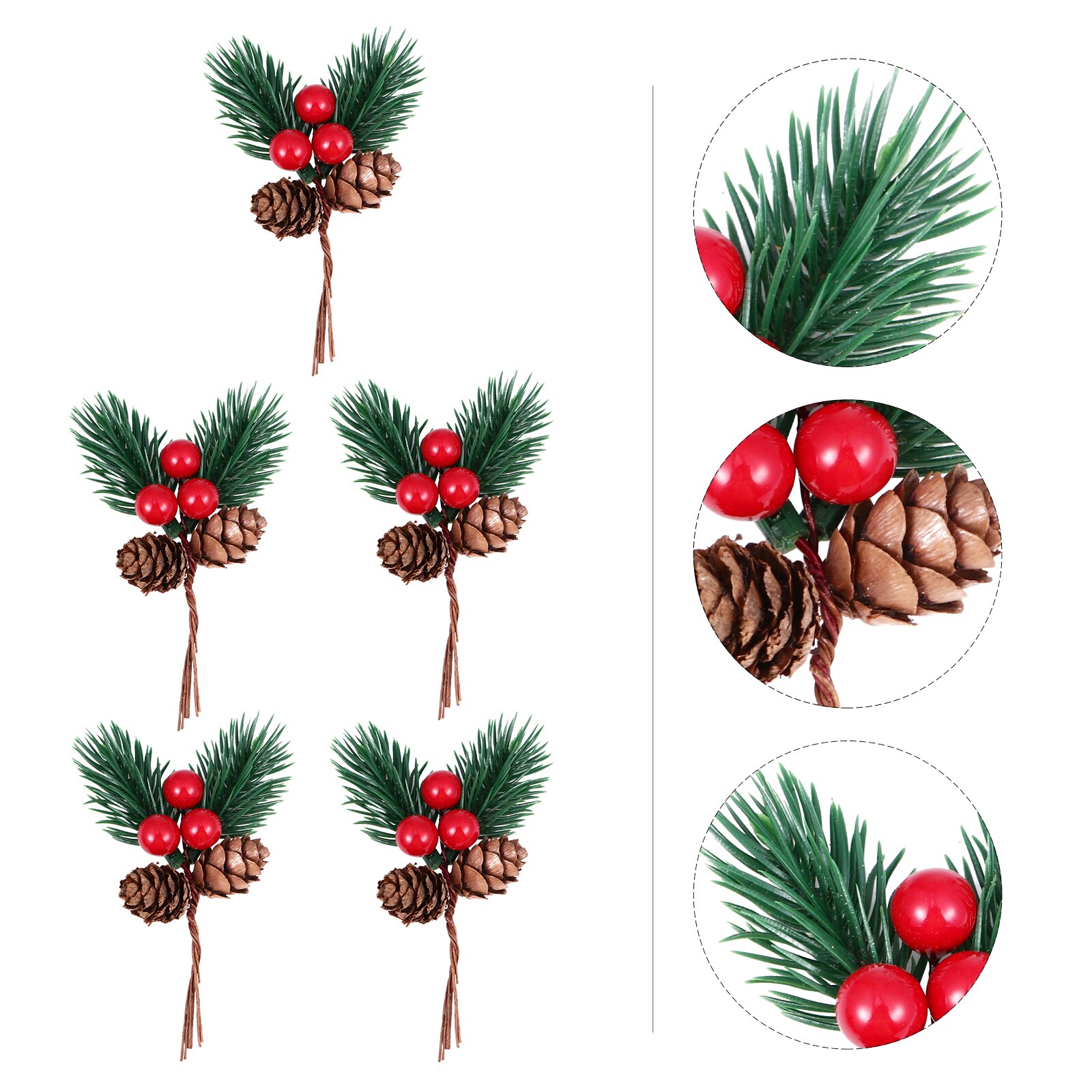 10Pcs Pine Picks Novelty Simulation Christmas Berry Pine Cone Decor