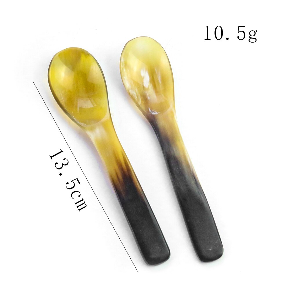 Cuchara de sopa de cuerno de Yak tibetano Natural, cuchara de café y postre con mango largo, tallada a mano, escamas de pescado, vajilla, utensilios de cocina: 1PC  no pattern