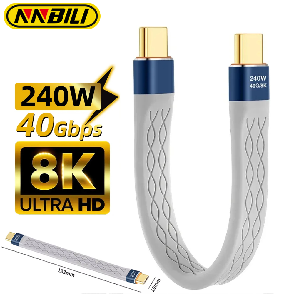 NNBILI 240W 40GB Cable corto USB C a USB C Cable de carga rápida tipo C 40Gbps transferencia de datos 8K Cable de extensión de carga de datos plano
