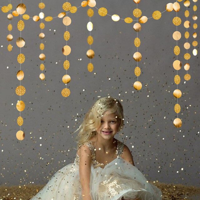 Guirlande pendante en chaîne en papier, 4m, pour décorations de mariage, décorations pour réceptionniste, fête prénatale, anniversaire, noël: round gold
