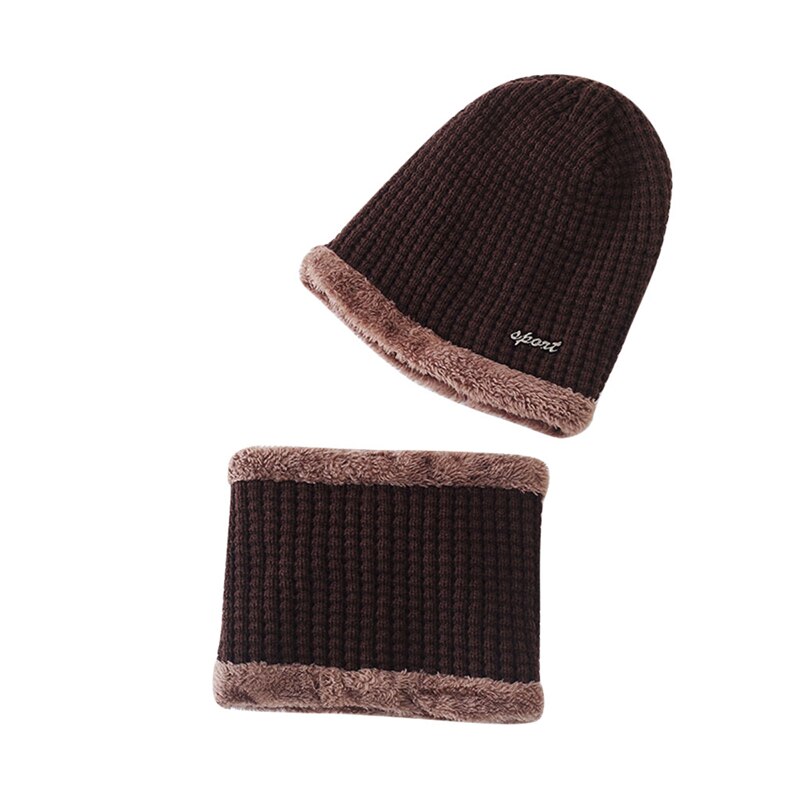 2Pcs Children baby boys hats+scarf sets Kids Patchwork Knitted wool keep Warm beanie caps fitted soft panama bonnet Winter A40: coffee