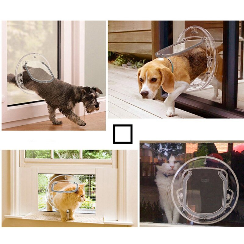 Puerta con solapa para perro para puerta de cristal, puerta con forma redonda para perro pequeño Gato, puerta transparente, puerta con cerradura para seguridad, entrada para mascota, agujero para cachorro