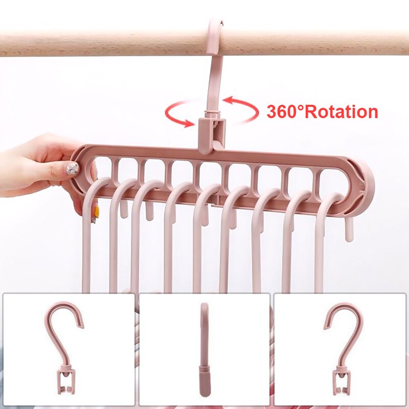 Cintre pliant en plastique à 9 trous, organisateur de vêtements, gain de place, cintre multifonction, supports de séchage pour écharpe de vêtements