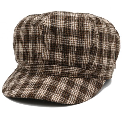 HT2612 Spring Autumn Women Hats Vintage Plaid Octagonal Newsboy Cap Retro Ladies Beret Hat Cotton Artist Painter Hat Women Beret: Khaki