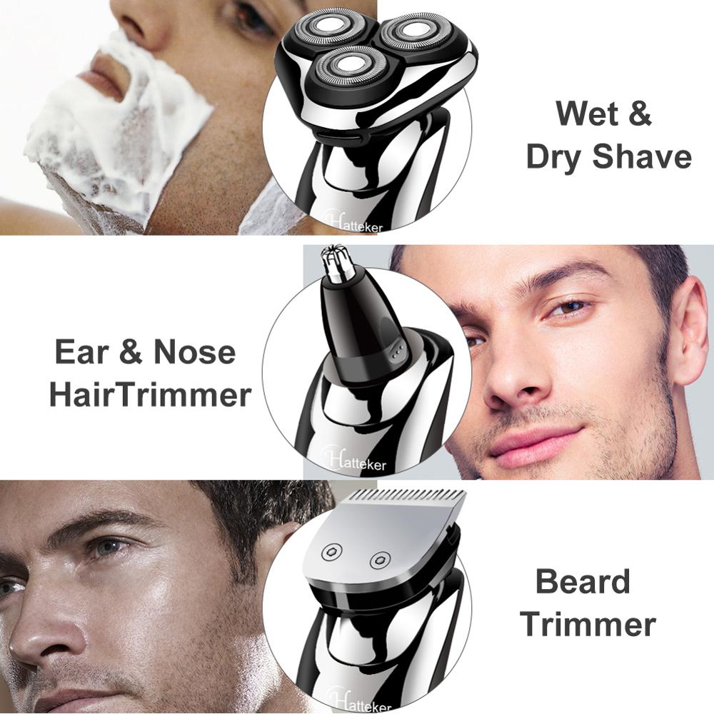 Hatteker roterende elektrisk barbermaskine usb genopladelig ansigts elektrisk barbermaskine til mænd 3 in 1 mandlig grooming kit barbermaskine