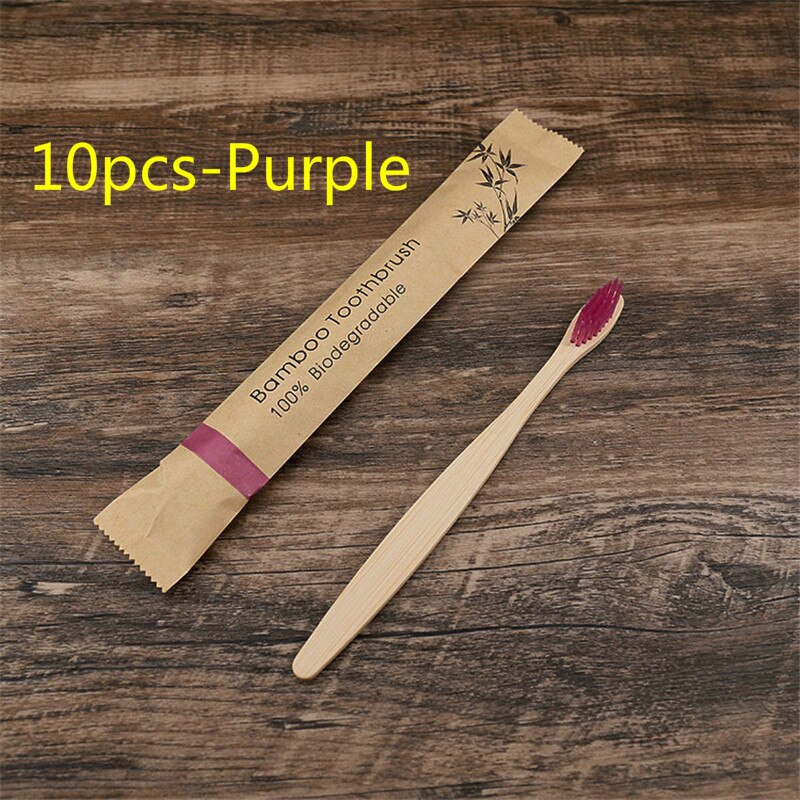 5/10Pcs Milieuvriendelijk Tandenborstel Bamboe Resuable Tandenborstels Draagbare Volwassen En Tieners Zachte Training Tandenborstels: 10pcs-Purple