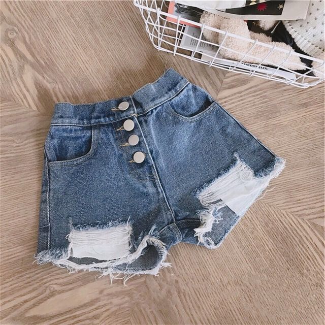 Short en denim pour filles, avec bords rugueux et trous, bas à la , P6042: 1 / 2T