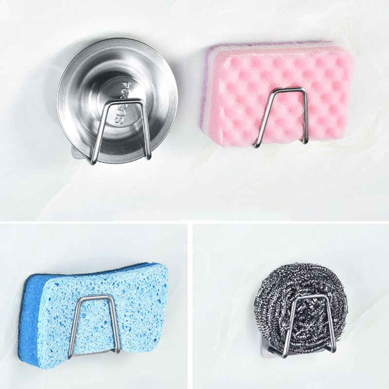 Stainless Steel Adhesive Sponge Holder Sink Caddy for Kitchen Bathroom Accessories