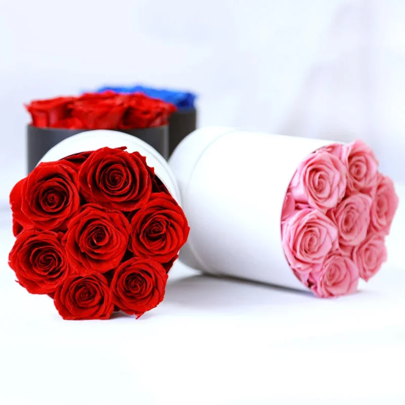 Caja de de cubo de abrazo redondo con flor rosa preservada, flor eterna, rosa inmortal, boda, del Día de San Valentín para novia, mamá y esposa