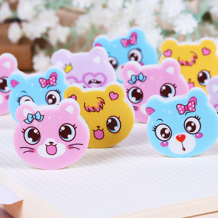 4 Uds Mini Borrador de gato bonito animal goma gomas borrar escuela suministros niños papelería de aprendizaje Material Escolar
