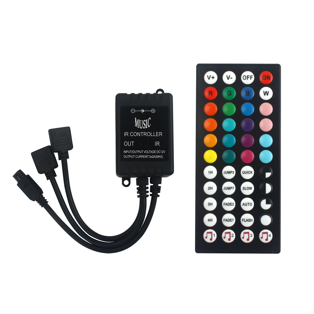 Contrôleur de musique à LED infrarouge, 44 touches, télécommande IR, capteur de son, 2 voies pour 5050 3528 5630 RGB bande lumineuse