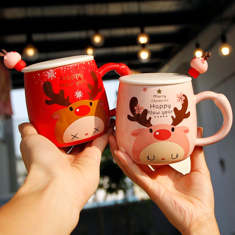 Kerst Espresso Cup Porselein Eco Vriendelijke Met Deksel Korte Reizen Mokken Leuke Koffie Cups Keramische Mokken Kerstcadeau MM60MKB
