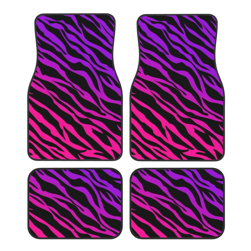 Zebrastribede bilmåtter sæt  of 4 stk. skridsikre fodmåtter tæpper universal til sedan suv bil interiørbeskytter: Gul