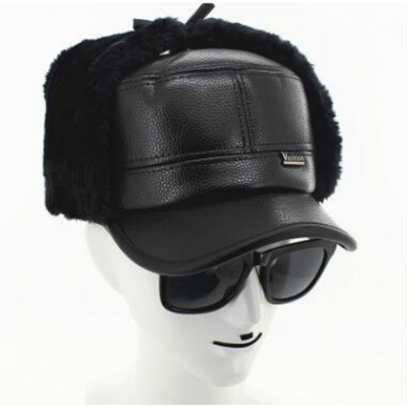 Que en la ducha hombres viejos PU bombardero sombrero grueso cálido PU orejera gorra snapback faux gorro para invierno de piel abuelo Rusia hueso negro gris