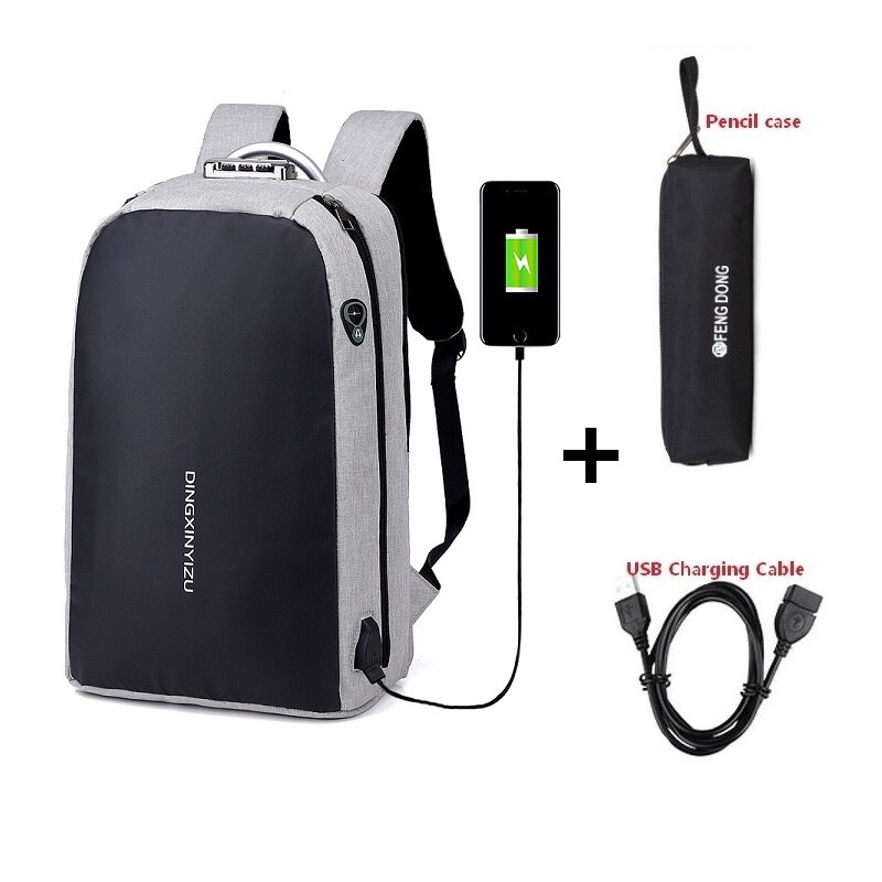 Mannen Laptop rugzak USB opladen anti-diefstal wachtwoord lock schooltas Tiener vrouwen waterdichte rugzak mochila hombre: Set 4