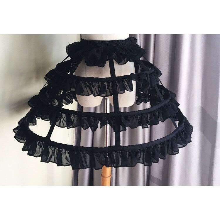 Crinoline courte, cercle complet en acier désossé, cage à oiseaux, jupon, doux 3 cerceaux, jupe pour mariage: Black