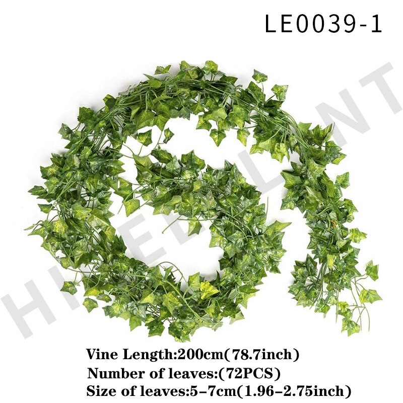 230cm grønne silke kunstig hængende efeu blad krans planter vin drue blade 1pc hjem badeværelse dekoration havefest indretning: 1