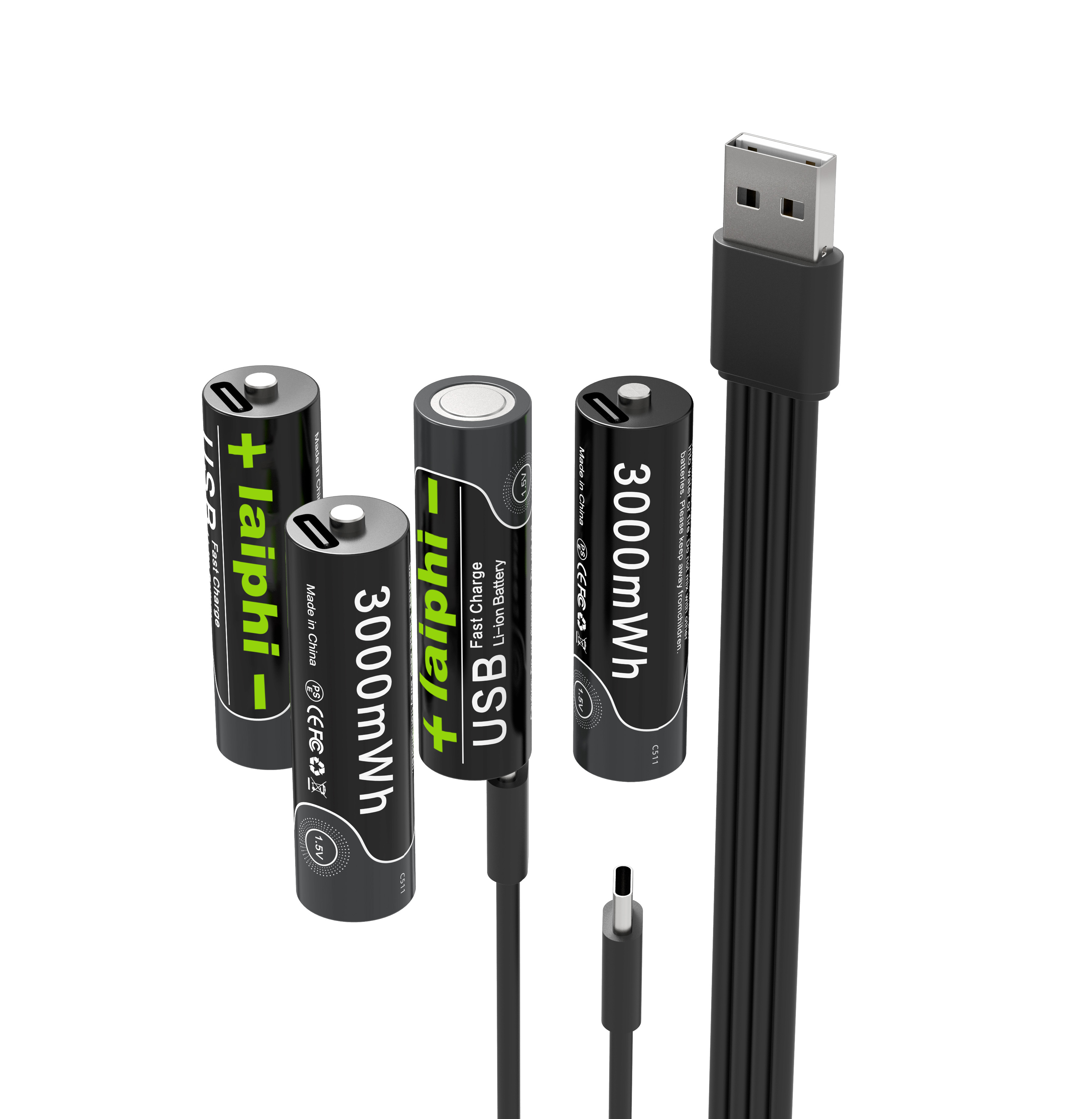 laiphi USB wiederaufladbar1,5 V Lithiumbatterie Pile1,5 V AA USB C wiederaufladbarer Akku, 4-in-1-Kabel, AA 3000 mWh AAA 1110 mWh