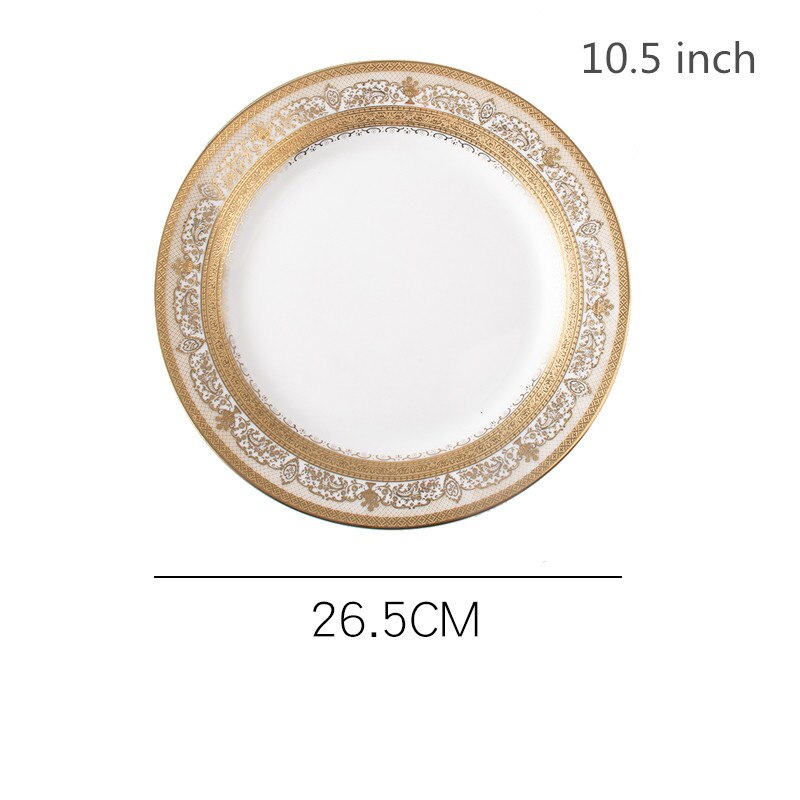 European Style Gold Side Steak plates Retro Tableware Western food plates Dessert Tray Kitchen Dinner Ceramic Pasta plates: D1  10.5 inch