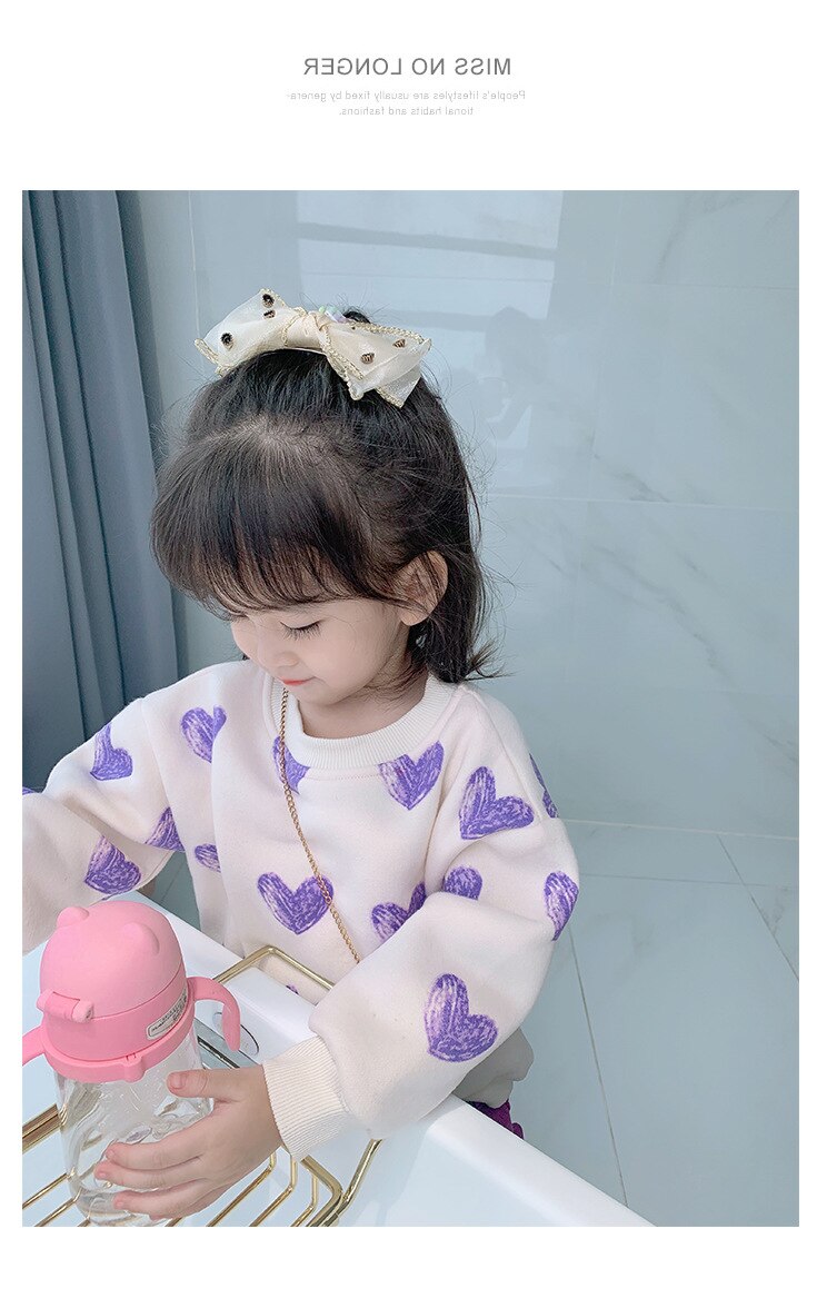 Herfst Winter Meisjes Lange Mouw Hart T-shirt Kids Warme Fleece Cartoon Tops Meisje Kleding: Beige / 3T