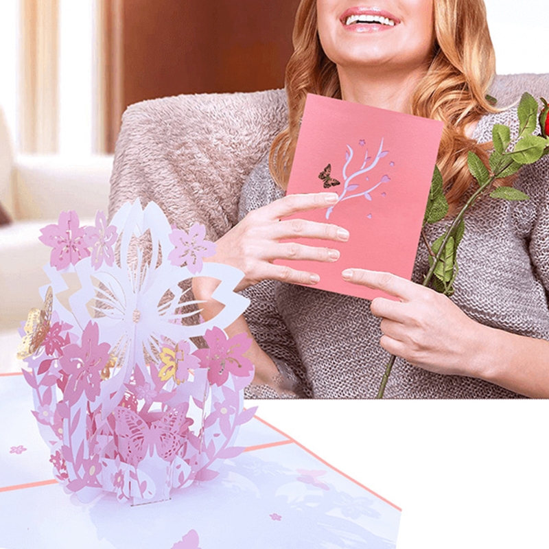 Handmade 3D Greeting Cards Cherry Blossom Basket Pop Up Card for Mother's Day Anniversary Valentine's Day Wedding Birthday