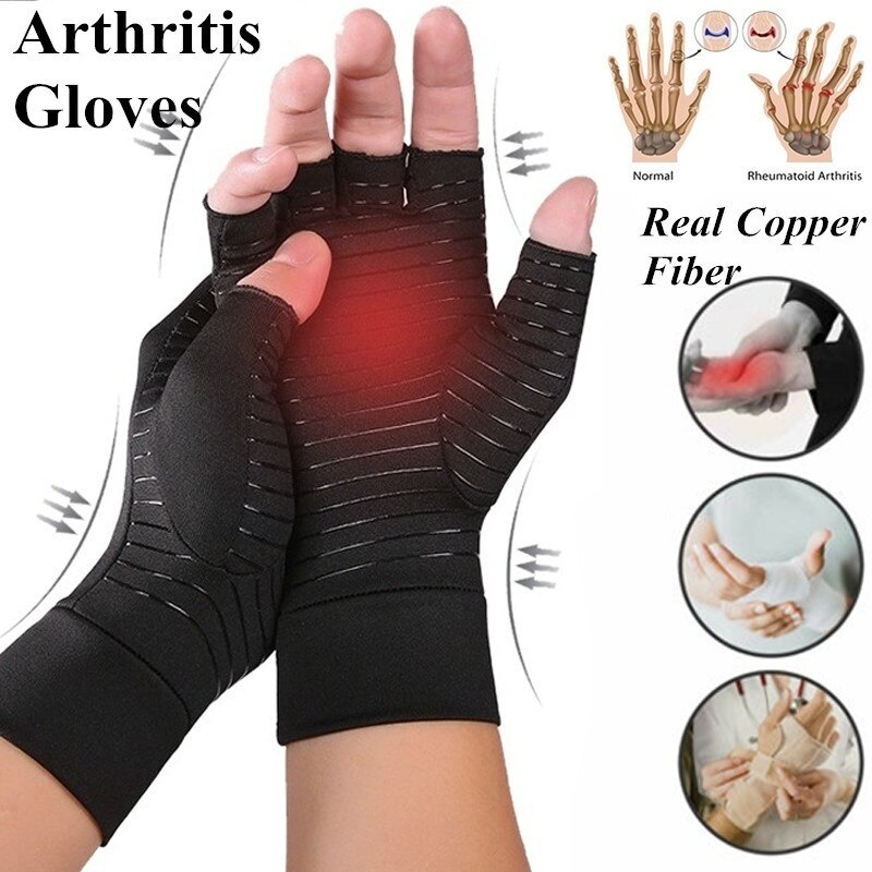 Men Copper Fiber Full Finger Joint Gloves Copper Ion Antibacterial Deodorant Gloves Cross-Border Copper Fiber Pressure Gloves