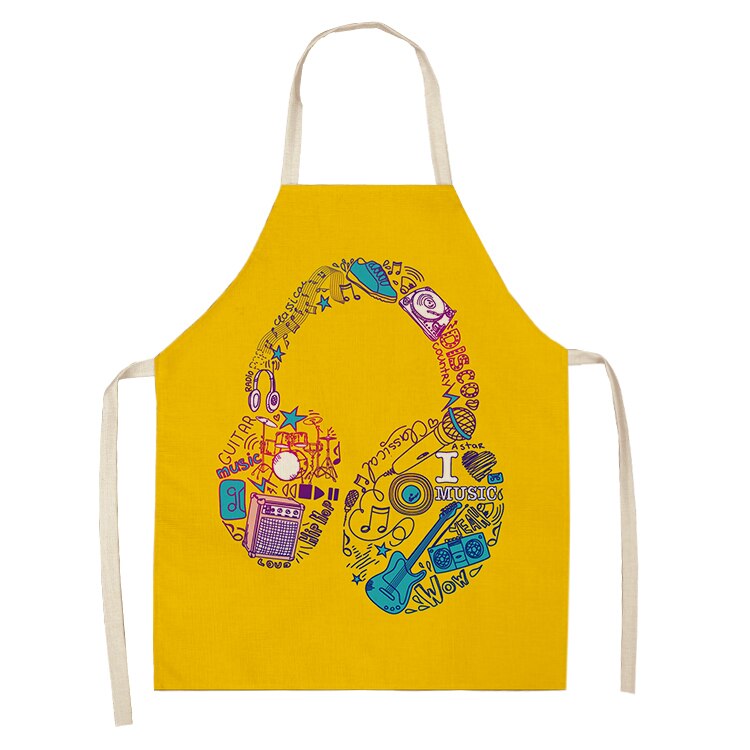 Musical Instrument Kitchen Aprons For Women Cotton Linen Bibs Household Cleaning Pinafore Home Cooking Apron 53*65cm WQL0141: 2WQ-WQL0141-33