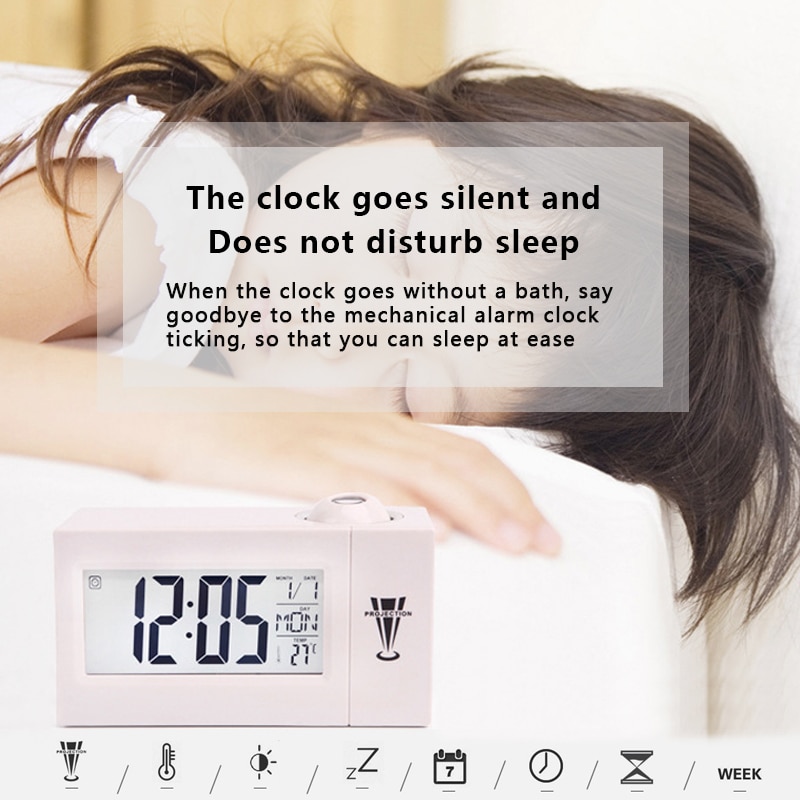 Digital Projection Alarm Ceiling Clock LCD Display Snooze Desk Table Clock Temperature Thermometer Home Decor Time Projector