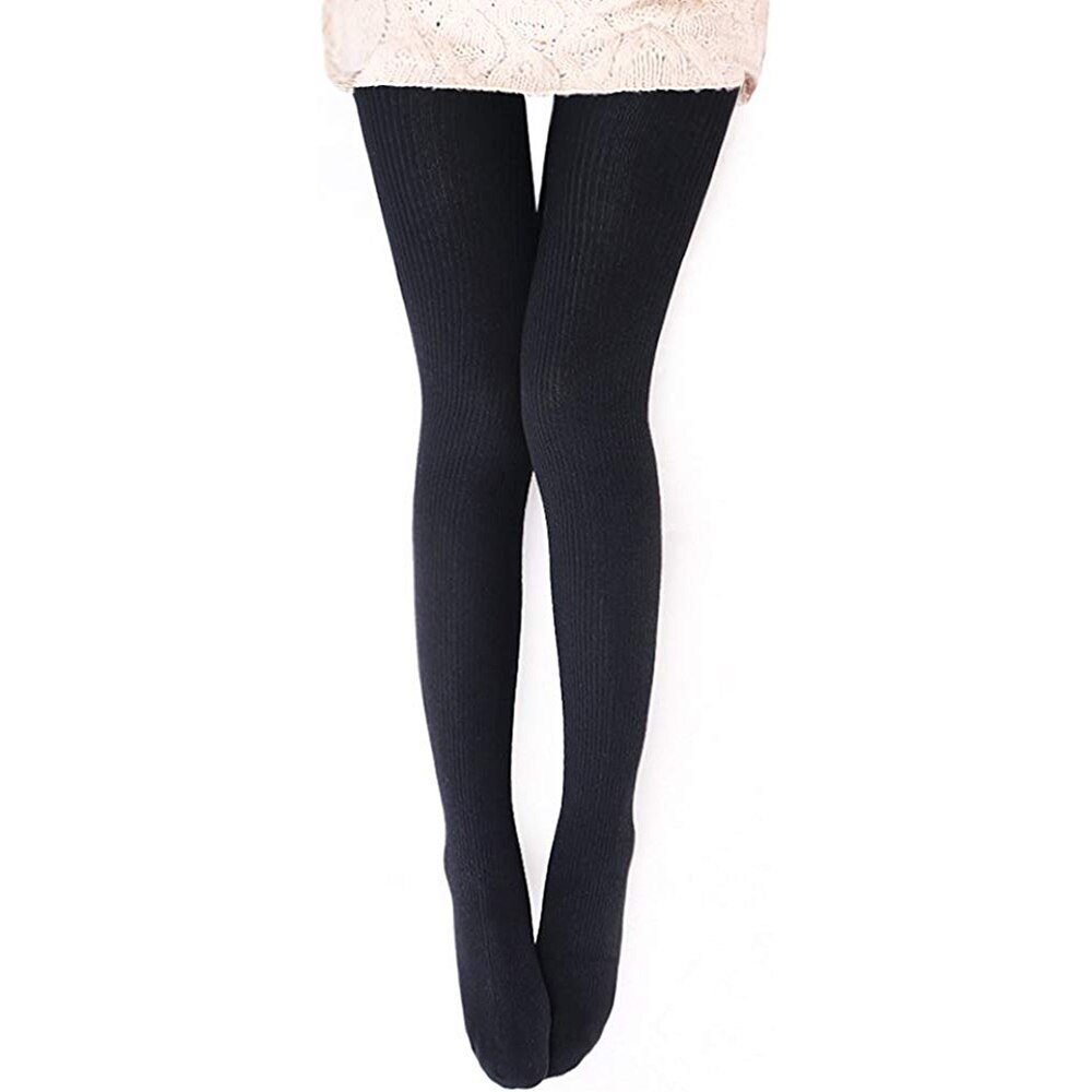 Womens Yoga Tights Warm Wool Blend Ribbed Tights - Opaque Tights Knitted Tights: 1pair black
