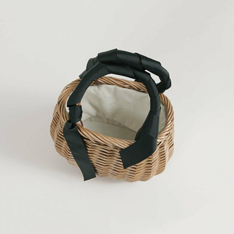 Vintage Literary Elliptical Handmade Woven Bag Wicker Handbag Retro Summer Women Straw Beach Bags LBY