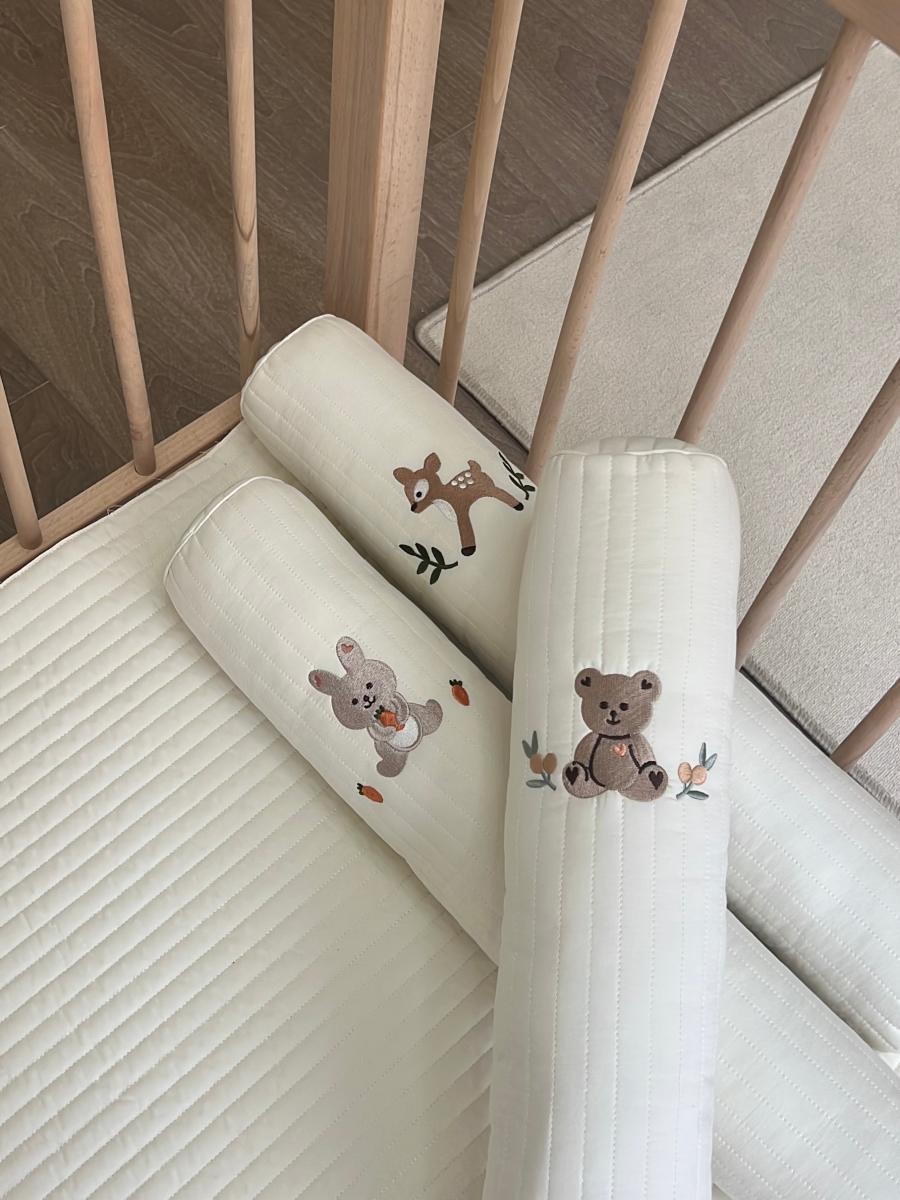 1 piece white embroidered cylindrical pillow children's pillow baby crib cushion bed surround universal for all seasons