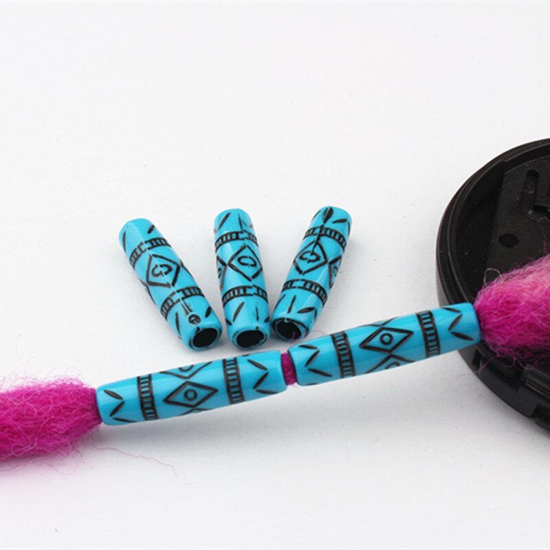 20 Pcs/set Hair Ring Blue Plastic Vintage Pattern Dreadlocks Filigree Tube Dread Locks Ring Hair Braid Rings Braiding Beads