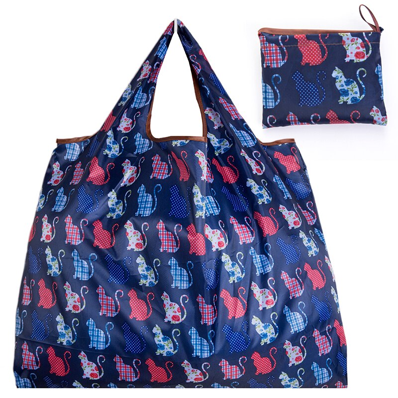 Stil 210t polyester vandtæt foldbar stor håndtaske skuldertaske opbevaringspose genbrug håndtaske strand shopping rejsetaske: Blå