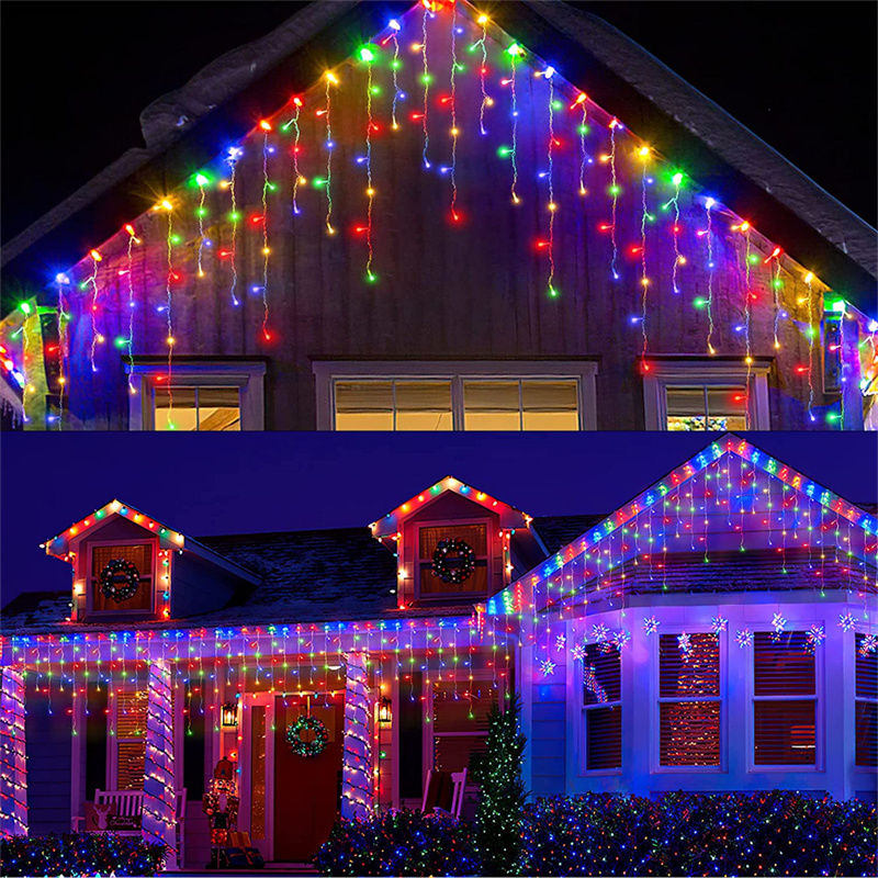 Décorations de noël pour la maison extérieure LED rideau glaçon chaîne lumière rue guirlande sur la maison hiver 220V 5m chute 0.4-0.6m
