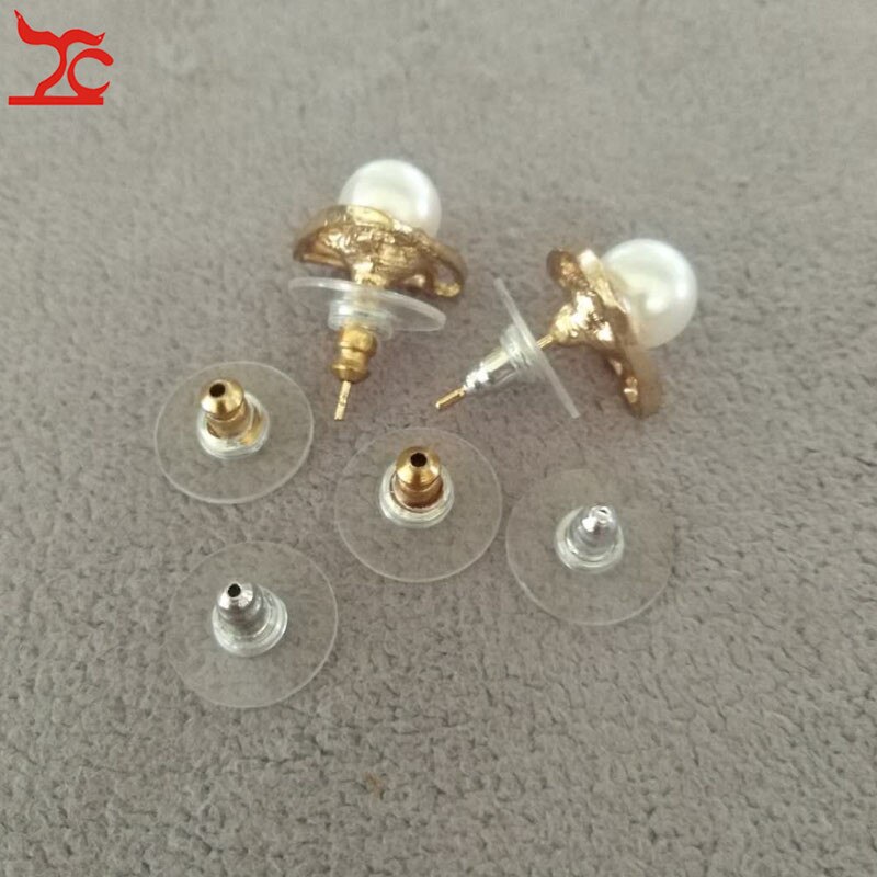 Pendiente de tuerca de silicona, topes posteriores, placa de oro y plata, almohadilla de tuerca de poste para pendientes, componentes de joyería, 11x6mm, 50 Uds.