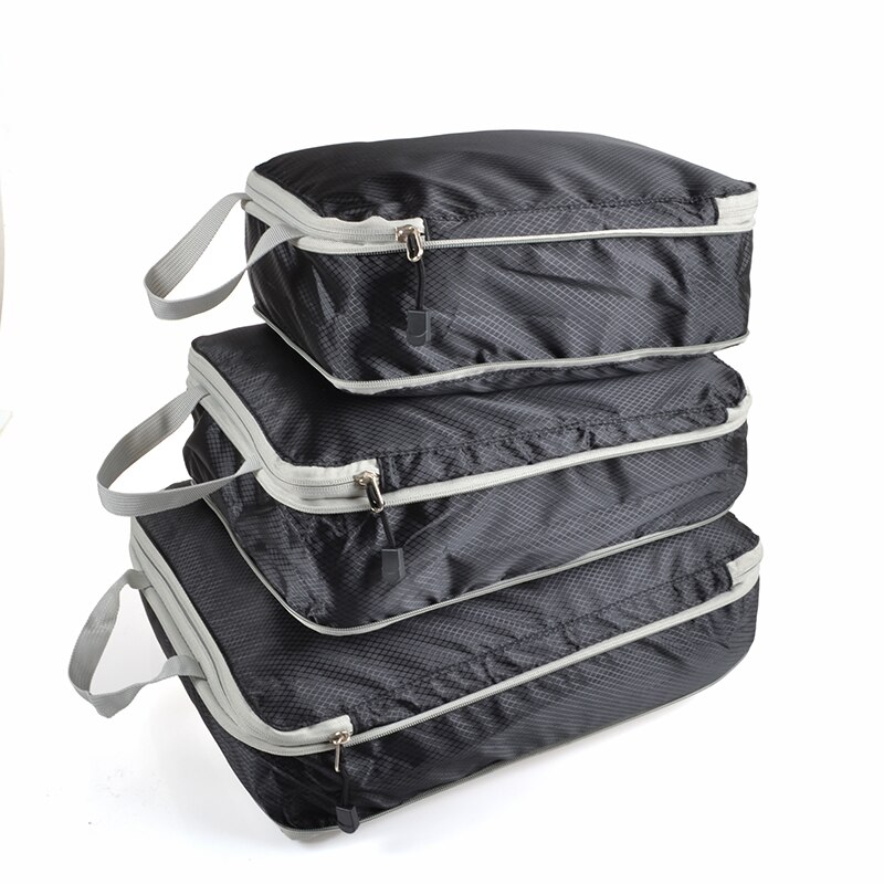 Bolsa de viaje de compresión con doble cremallera, bolsa de viaje para hombre y mujer, bolsa de nailon plegable de gran capacidad: Black 1